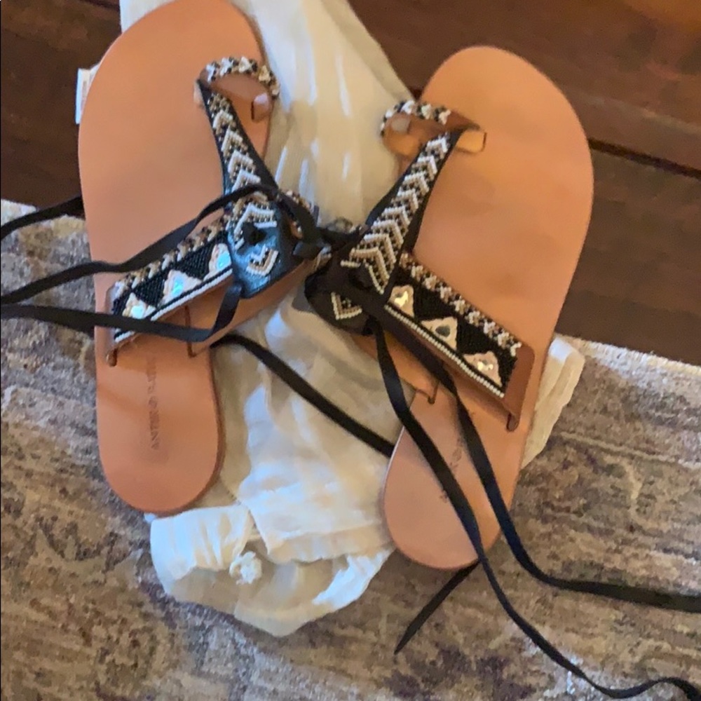 Antik batik beaded leather strappy tie sandals